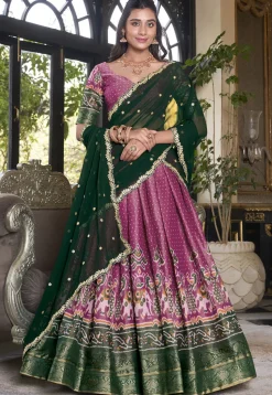 Patola Printed Art Silk Lehenga in Purple