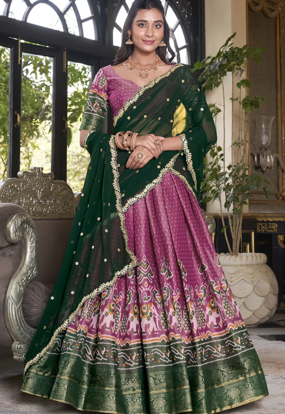 Patola Printed Art Silk Lehenga in Purple