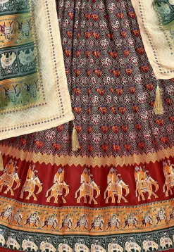 Patola Printed Art Silk Lehenga in Maroon