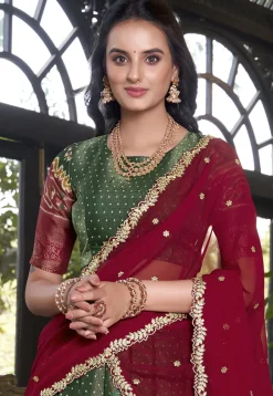 Patola Printed Art Silk Lehenga in Green