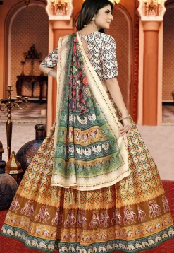 Patola Printed Art Silk Lehenga in Mustard