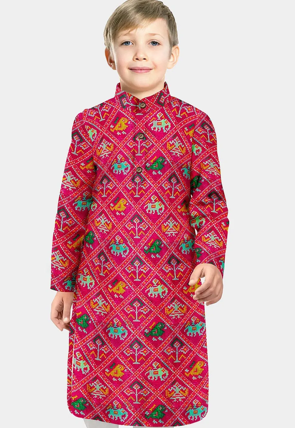 Patola Printed Art Silk Straight Kurta in Fuchsia