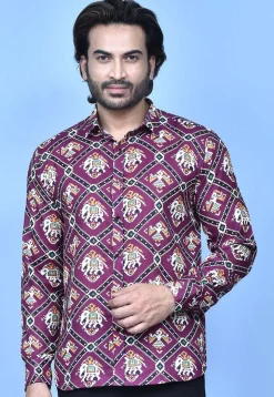 Patola Printed Cotton Shirt in Purple