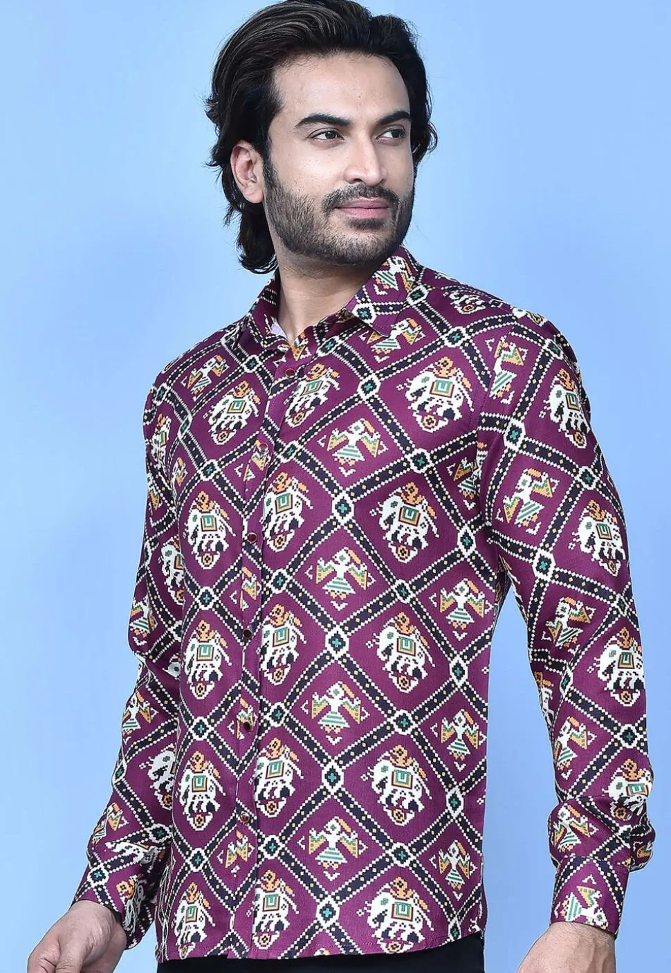 Patola Printed Cotton Shirt in Purple