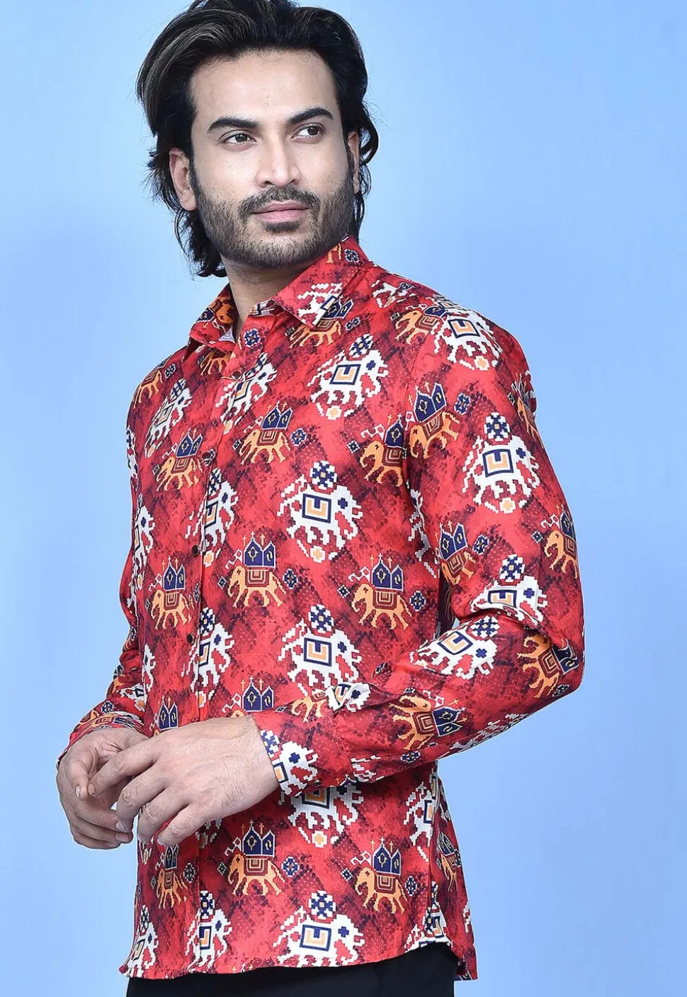 Patola Printed Cotton Shirt in Red