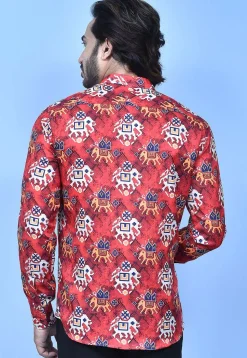 Patola Printed Cotton Shirt in Red