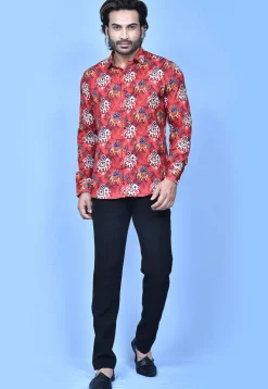 Patola Printed Cotton Shirt in Red