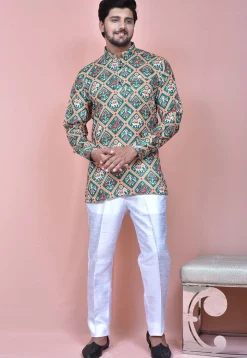 Patola Printed Cotton Short Kurta in Grey and Multicolor