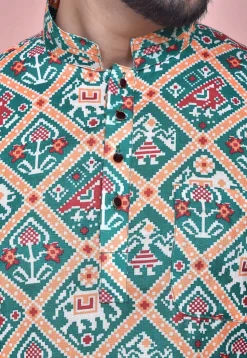 Patola Printed Cotton Short Kurta in Grey and Multicolor