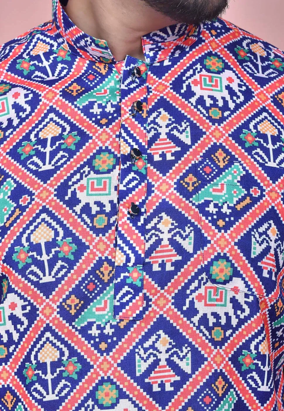 Patola Printed Cotton Short Kurta in Blue