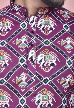 Patola Printed Cotton Short Kurta in Purple
