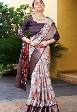 Patola Printed Crepe Saree in Beige