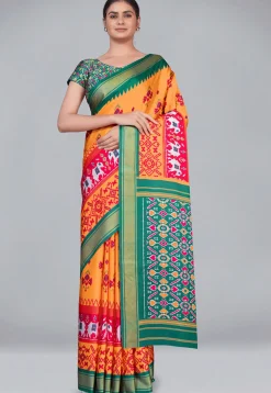 Patola Printed Crepe Saree in Light Orange