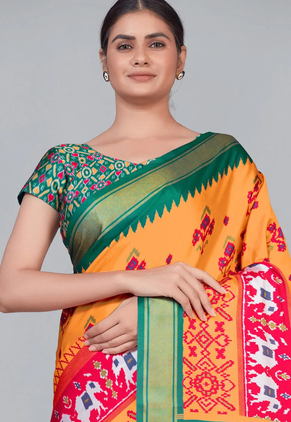 Patola Printed Crepe Saree in Light Orange