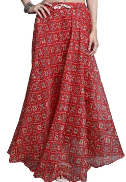 Patola Printed Kota Doria Skirt in Red