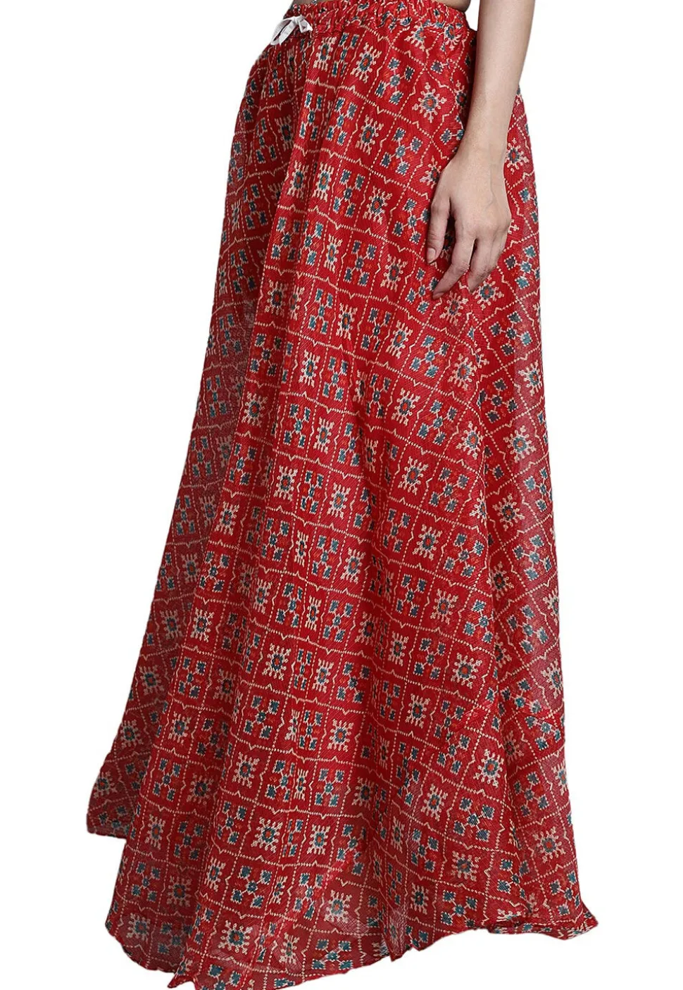 Patola Printed Kota Doria Skirt in Red