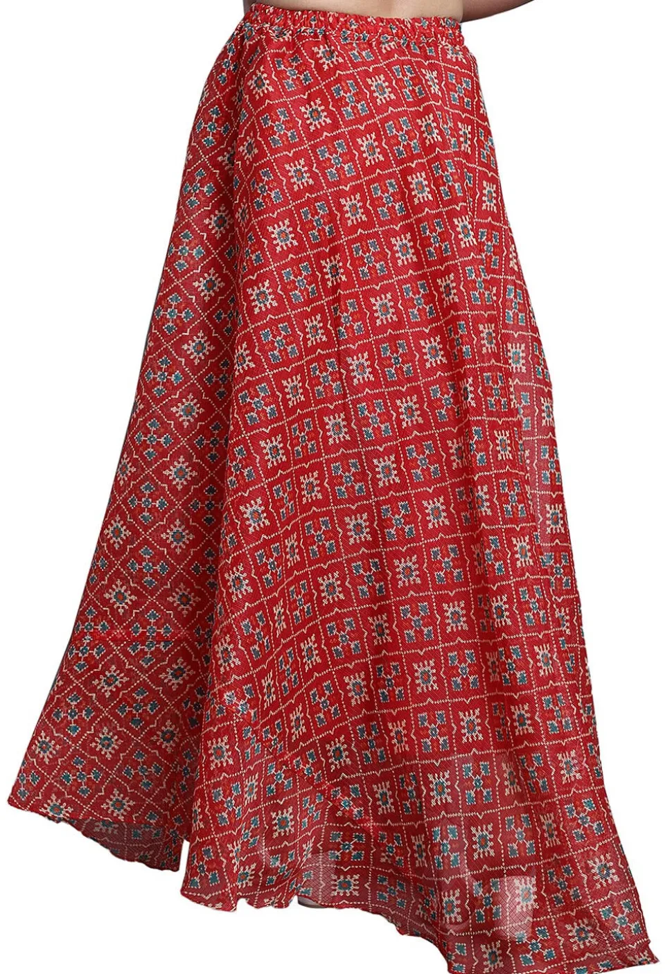 Patola Printed Kota Doria Skirt in Red