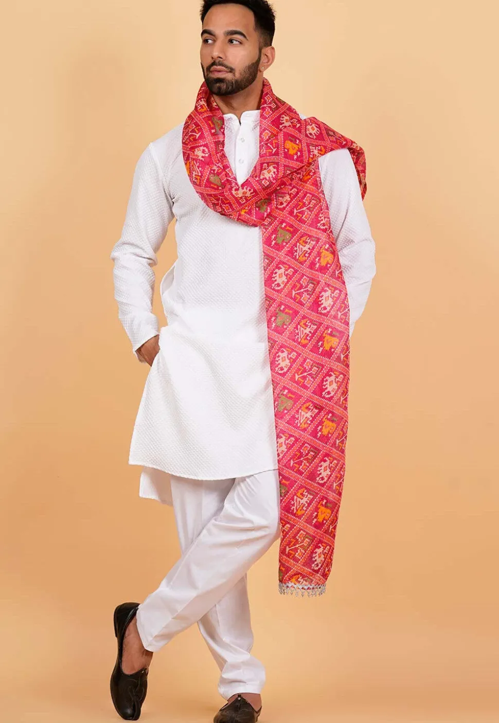 Patola Printed Kota Silk Men Dupatta in Fuchsia