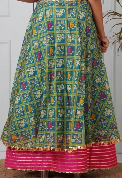 Patola Printed Kota Silk Skirt in Sea Green