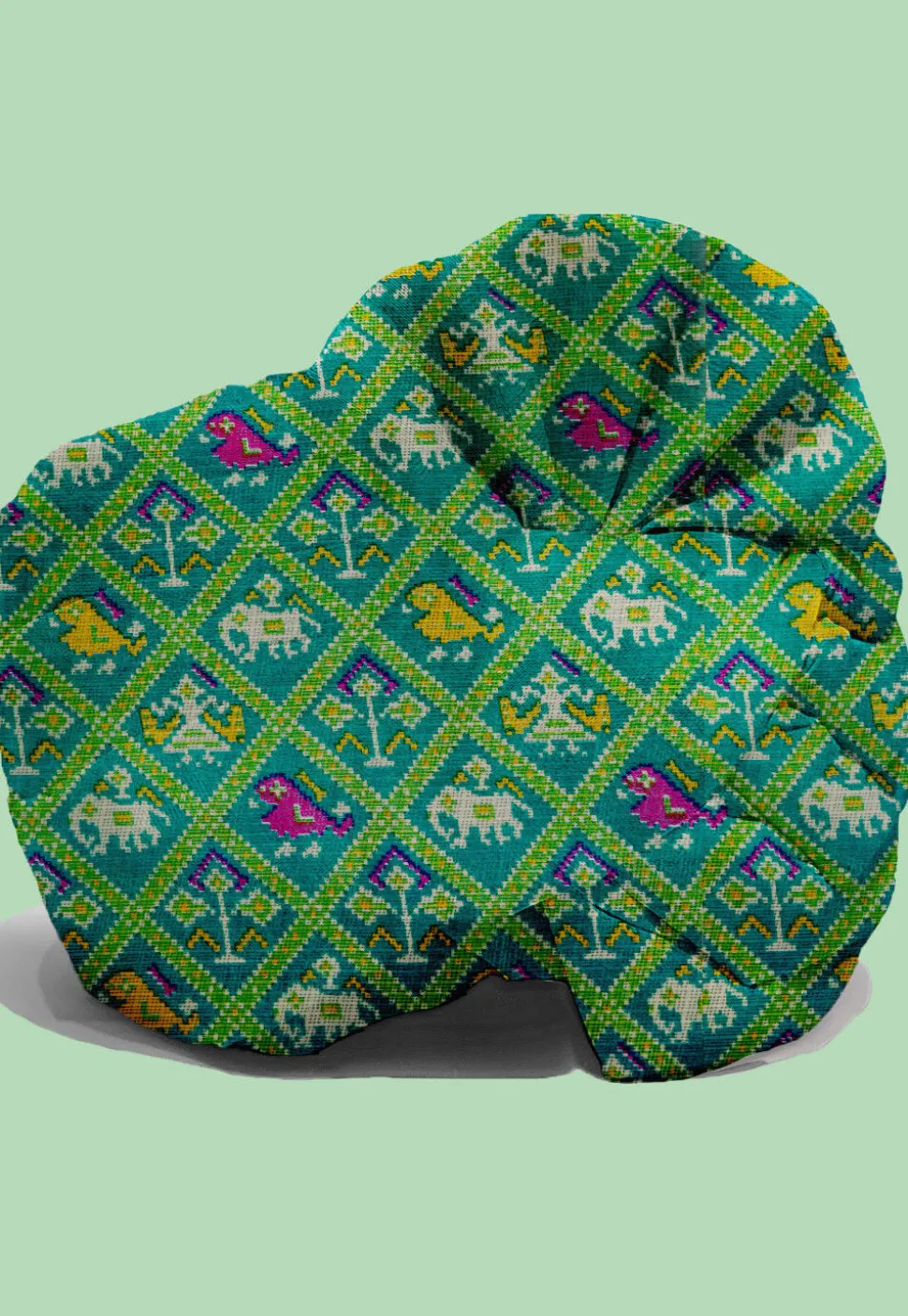 Patola Printed Kota Silk Kids Turban in Sea Green