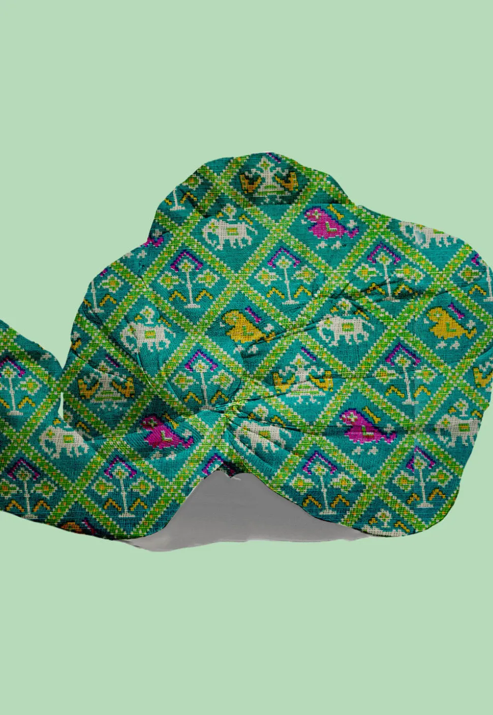 Patola Printed Kota Silk Kids Turban in Sea Green