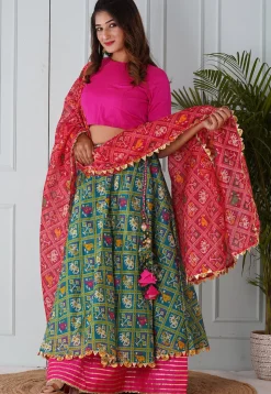 Patola Printed Kota Silk Lehenga in Teal Blue