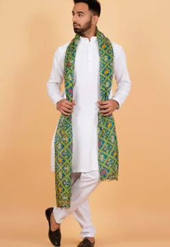 Patola Printed Kota Silk Men Dupatta in Teal Blue
