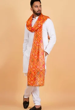 Patola Printed Kota Silk Men Dupatta in Orange
