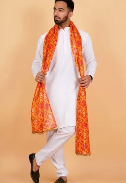 Patola Printed Kota Silk Men Dupatta in Orange