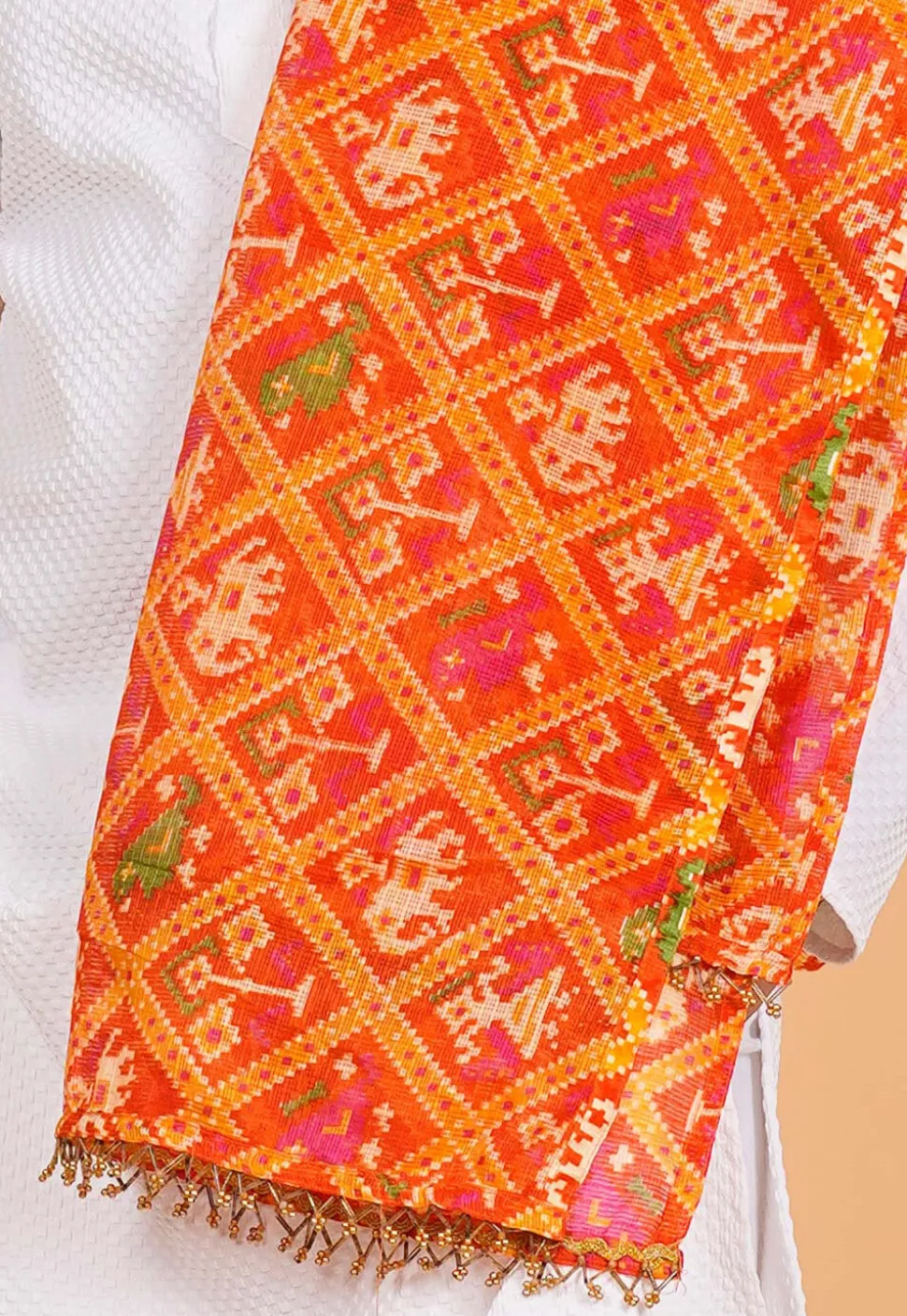 Patola Printed Kota Silk Men Dupatta in Orange