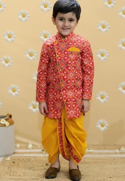 Patola Printed Pure Cotton Kurta Set in Red