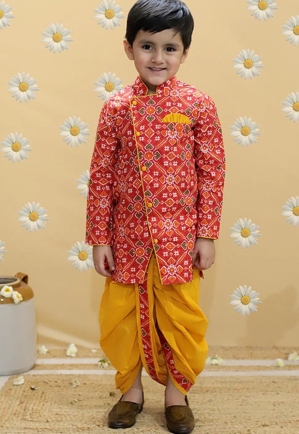Patola Printed Pure Cotton Kurta Set in Red