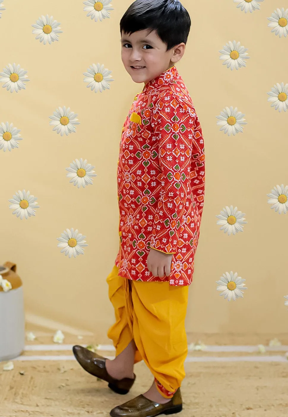Patola Printed Pure Cotton Kurta Set in Red
