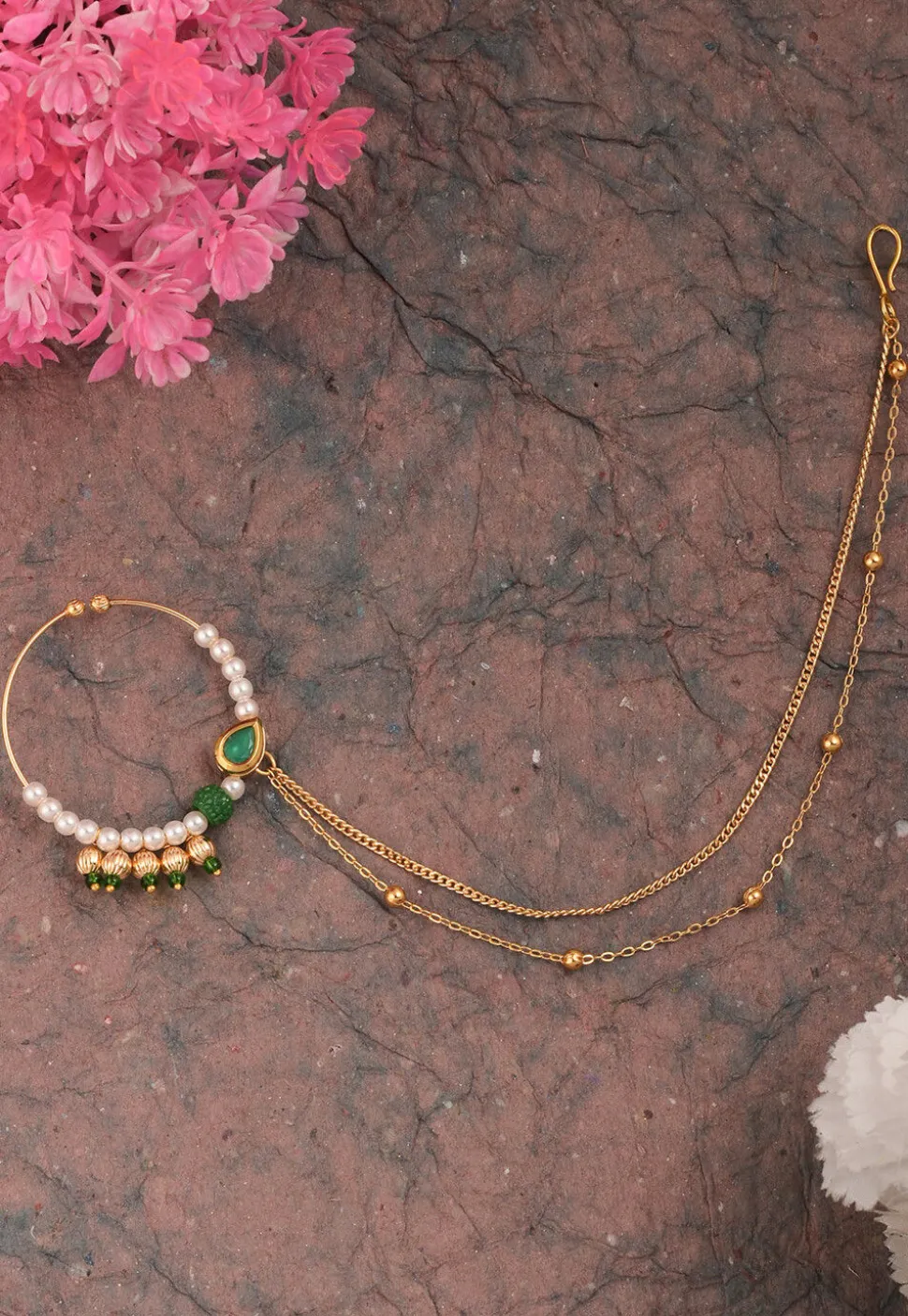 Pearl Nose Ring with Layered Chain