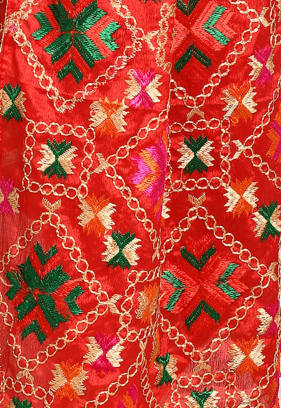 Phulkari Embroidered Cotton Dupatta in Red