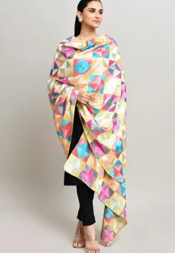 Phulkari Embroidered Cotton Dupatta in Multicolor