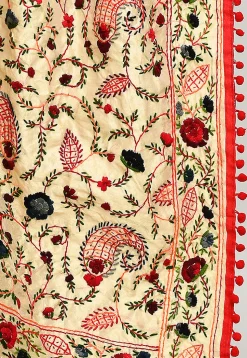 Phulkari Embroidered Cotton Dupatta in Beige