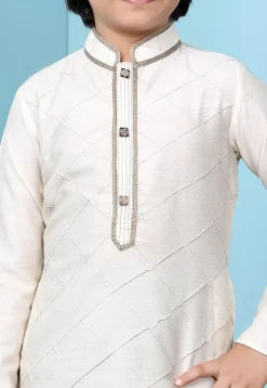 Pintuck Cotton Silk Kurta Set in Cream