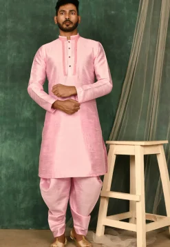 Pintucked Art Silk Dhoti Kurta in Pink