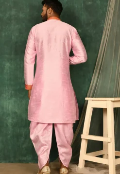 Pintucked Art Silk Dhoti Kurta in Pink