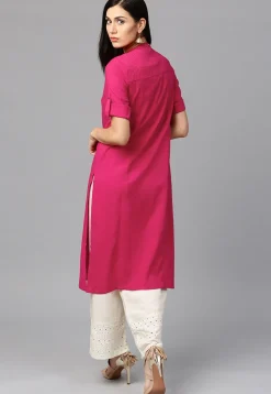 Pintucked Cotton Flex Kurta in Pink