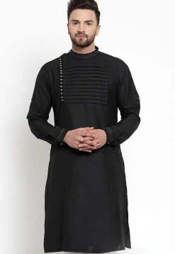 Pintucked Cotton Kurta in Black