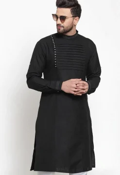 Pintucked Cotton Kurta in Black
