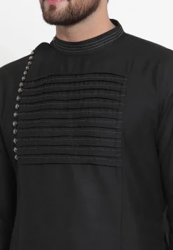 Pintucked Cotton Kurta in Black