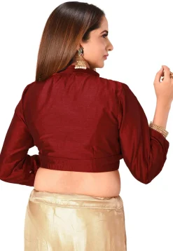 Pintucked Cotton Silk Blouse in Maroon