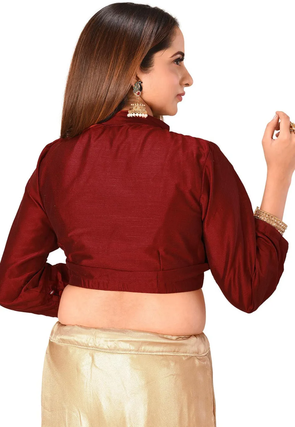 Pintucked Cotton Silk Blouse in Maroon