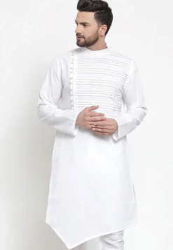 Pintucked Dupion Silk Kurta in White