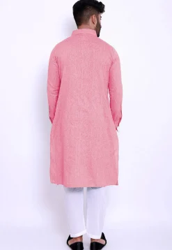 Pintucked Linen Cotton Kurta in Pink