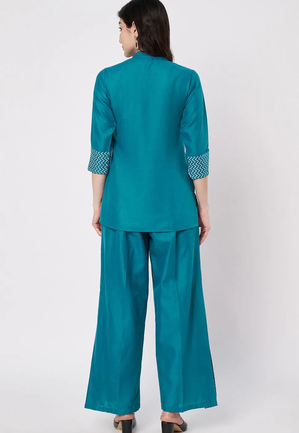 Pintucks Cotton Co Ord Set in Teal Blue