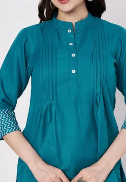 Pintucks Cotton Co Ord Set in Teal Blue